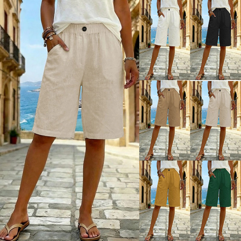 Short Linen Drawstring - Summer Cotton Linen Shorts for Women
