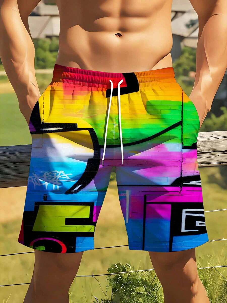 Mens Rainbow Graffiti Print Sw - Swim Trunk Quick Dry avis et prix