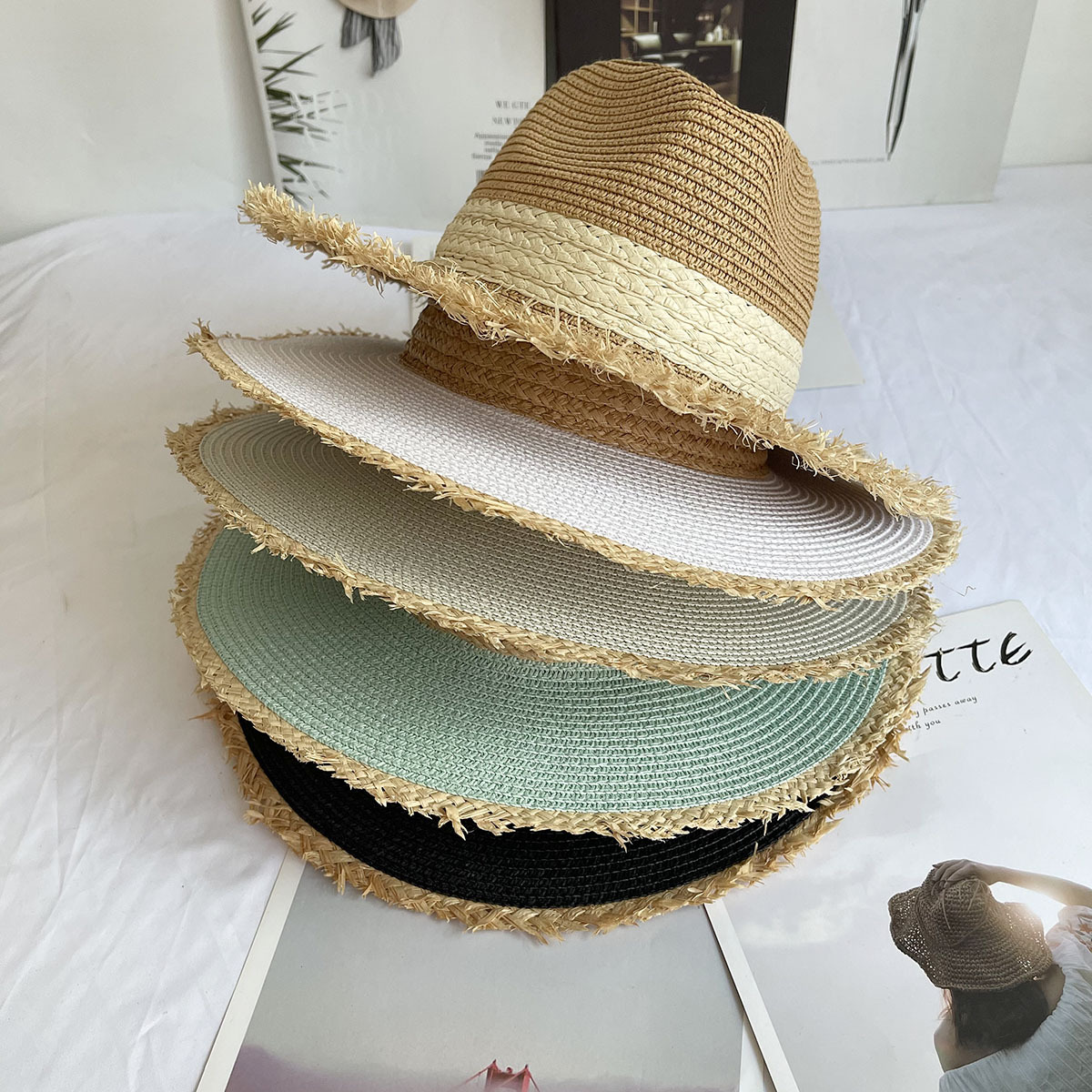 Fringed Brim Panama Hat Wide B - Bucket Hat Straw avis et prix