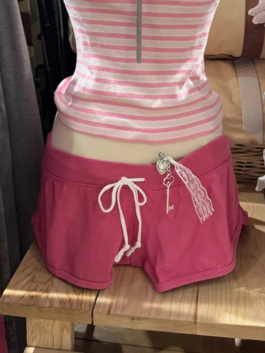 New Rose Pink Cotton Short Pan - Short Linen Drawstring avis et prix