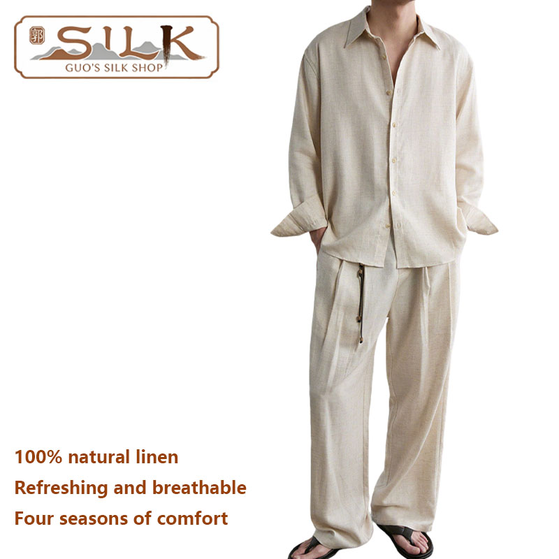 High-end Natural Linen Men's S - Linen Shirt Breathable avis et prix