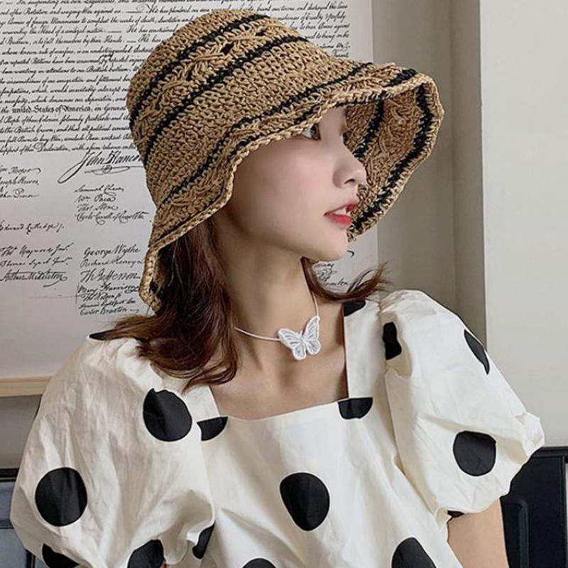 Women’s Foldable Striped Geome - Bucket Hat Straw avis et prix