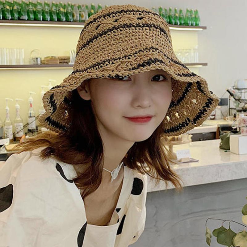 Women’s Foldable Striped Geome - Bucket Hat Straw avis et prix