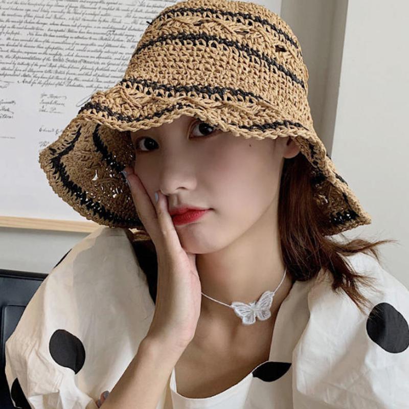 Women’s Foldable Striped Geome - Bucket Hat Straw avis et prix