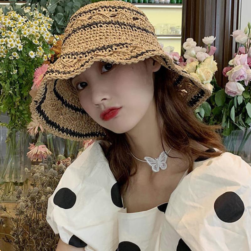 Women’s Foldable Striped Geome - Bucket Hat Straw avis et prix