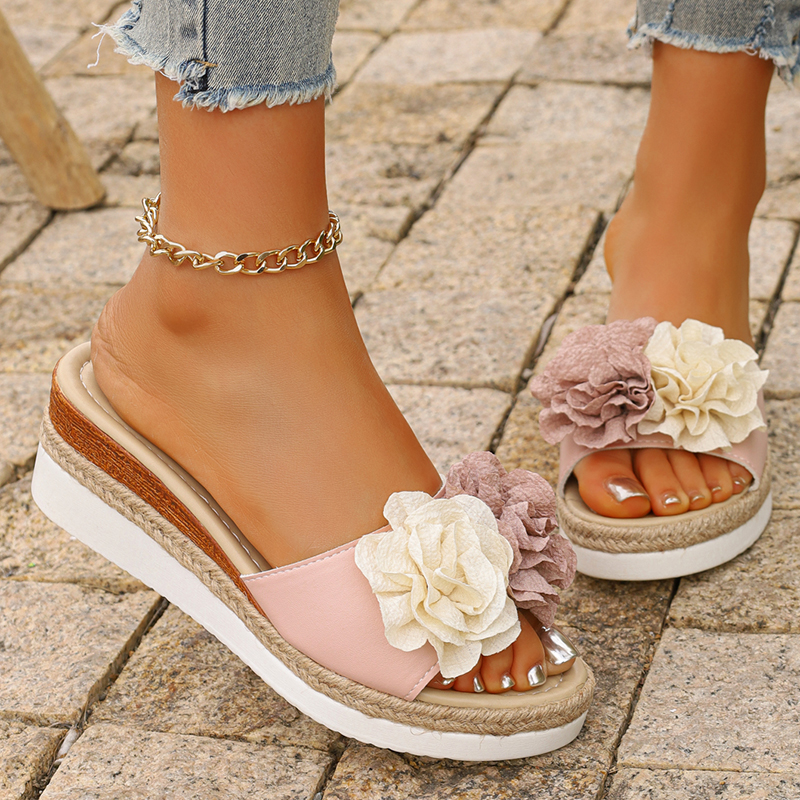 Women's Pink Flower Decor Plat - Espadrille Slip On avis et prix
