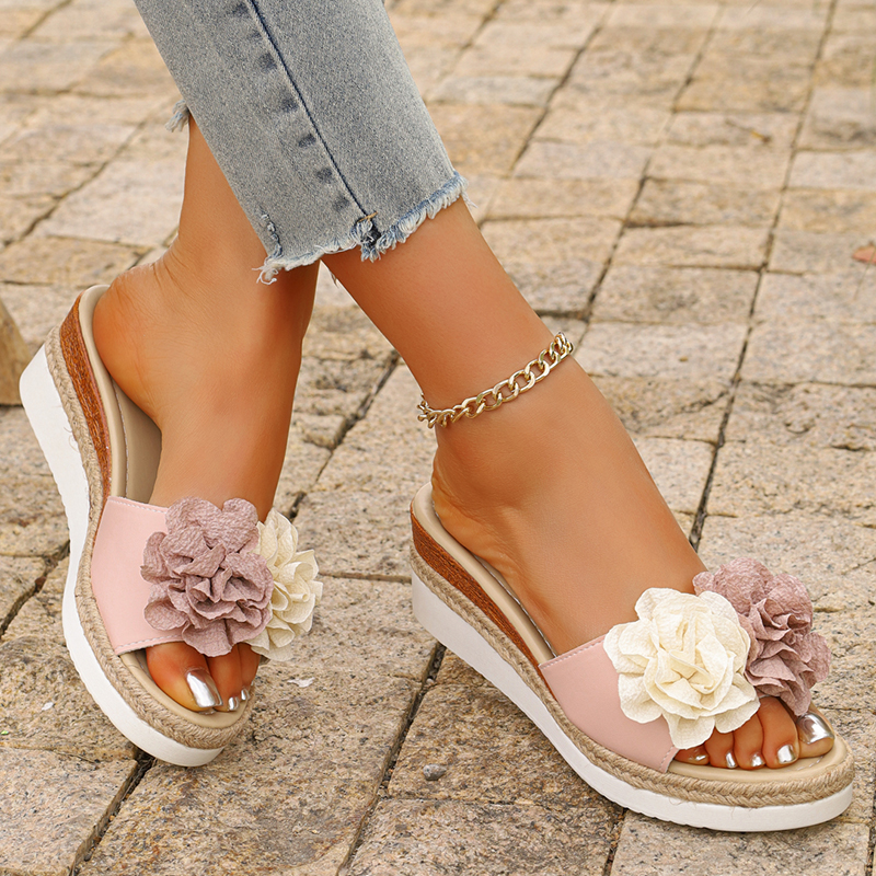 Women's Pink Flower Decor Plat - Espadrille Slip On avis et prix