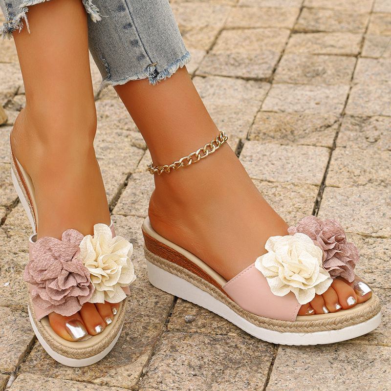 Women's Pink Flower Decor Plat - Espadrille Slip On avis et prix