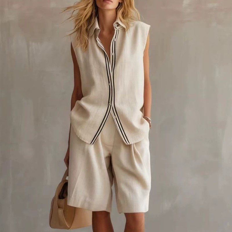 Summer Fashion Solid Linen Ble - Shirt Camp Collar avis et prix
