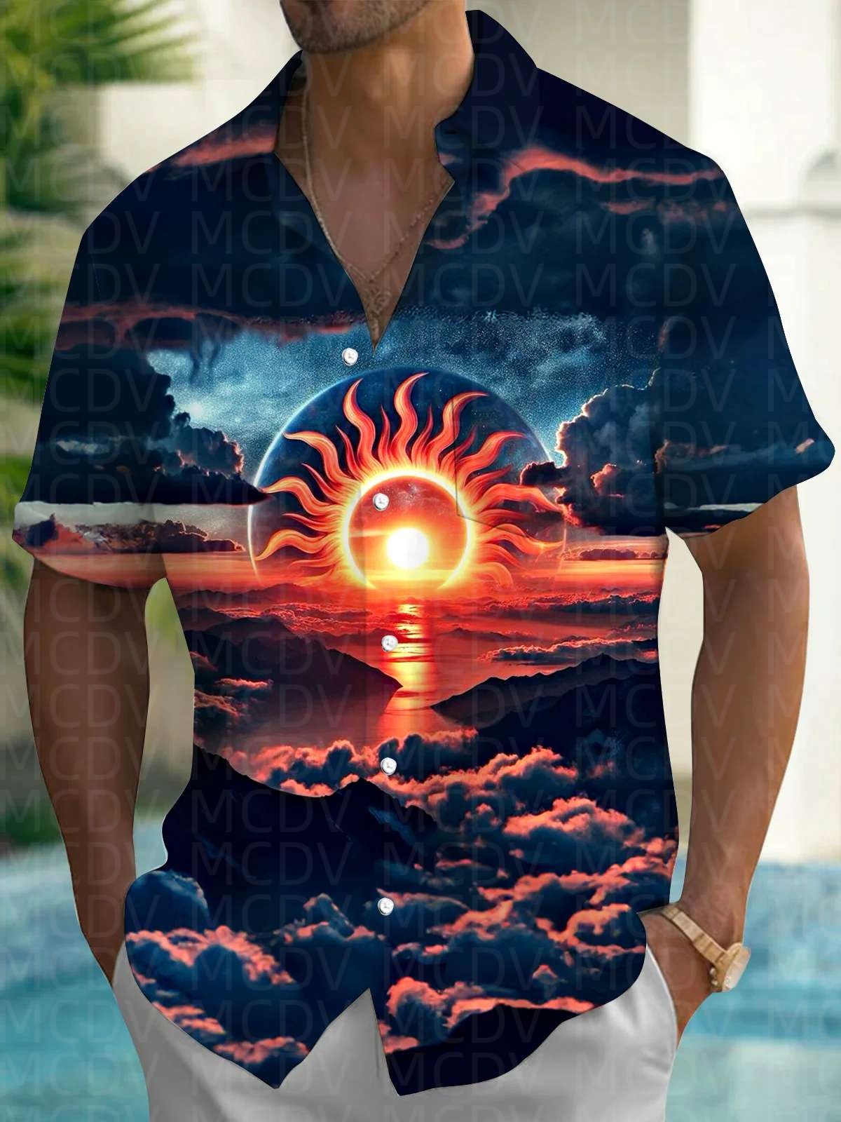 Sun Pattern Style Men's Hawaii - Shirt Camp Collar avis et prix