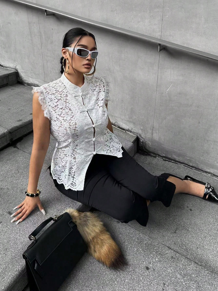 Plus Size Elegant Lace Blouse, - Shirt Camp Collar avis et prix