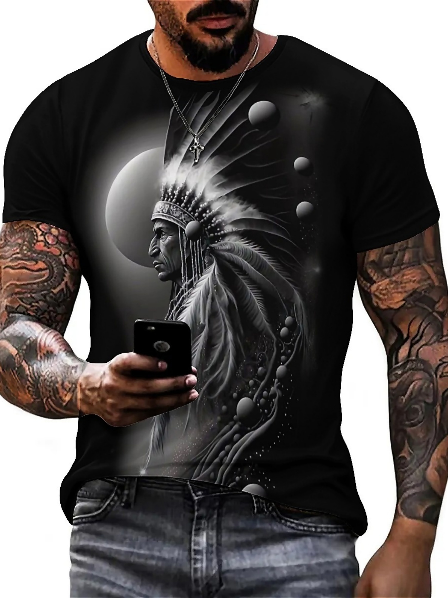 Men's 3D Printed Tribal Chieft - Tee Graphic Print avis et prix