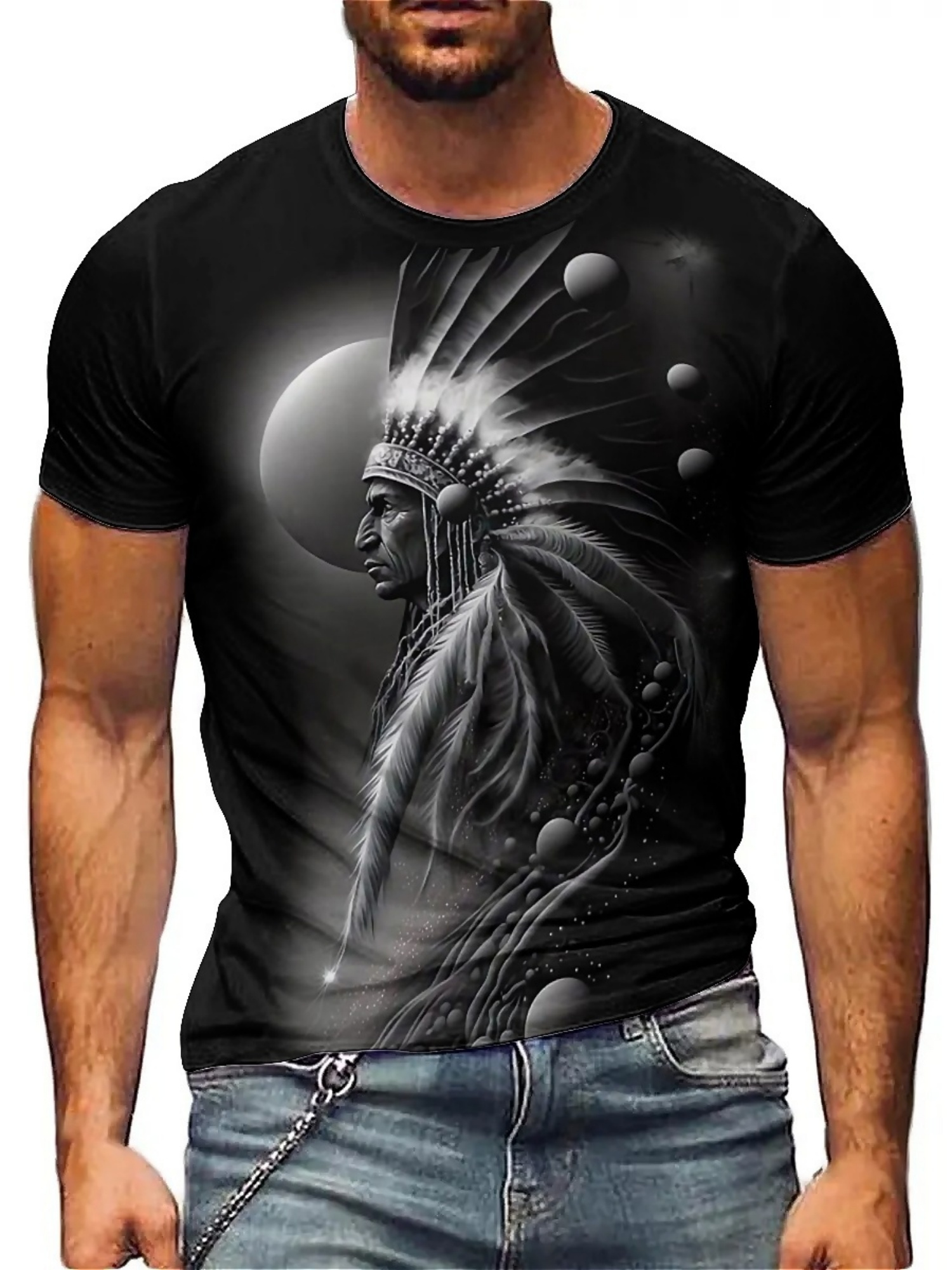 Men's 3D Printed Tribal Chieft - Tee Graphic Print avis et prix