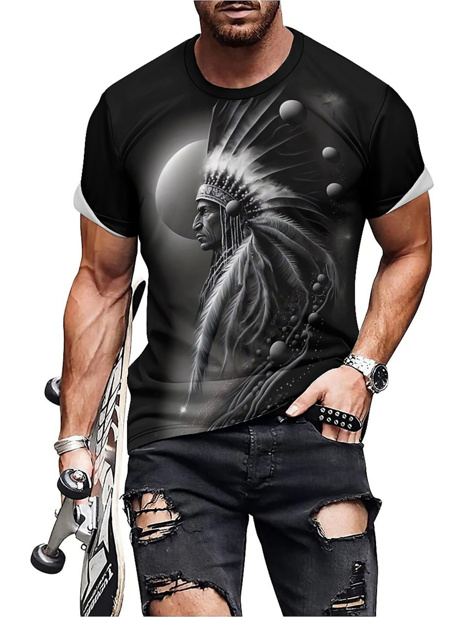 Men's 3D Printed Tribal Chieft - Tee Graphic Print avis et prix
