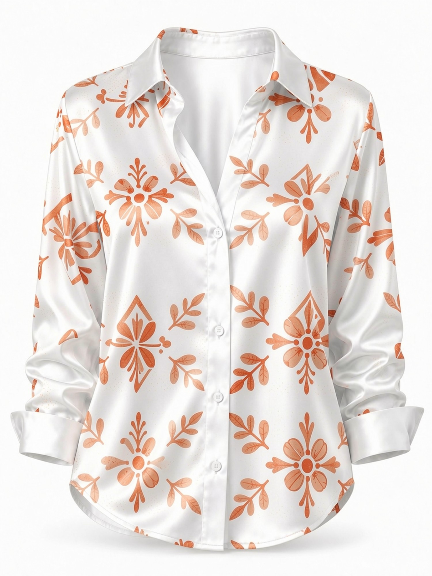 Cream Orange Floral Satin Blou - Resort Shirt Floral avis et prix