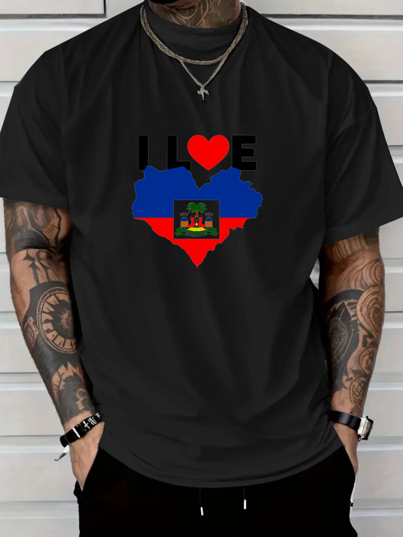 Men's I Love Haiti Heart Flag  - Tee Graphic Print avis et prix
