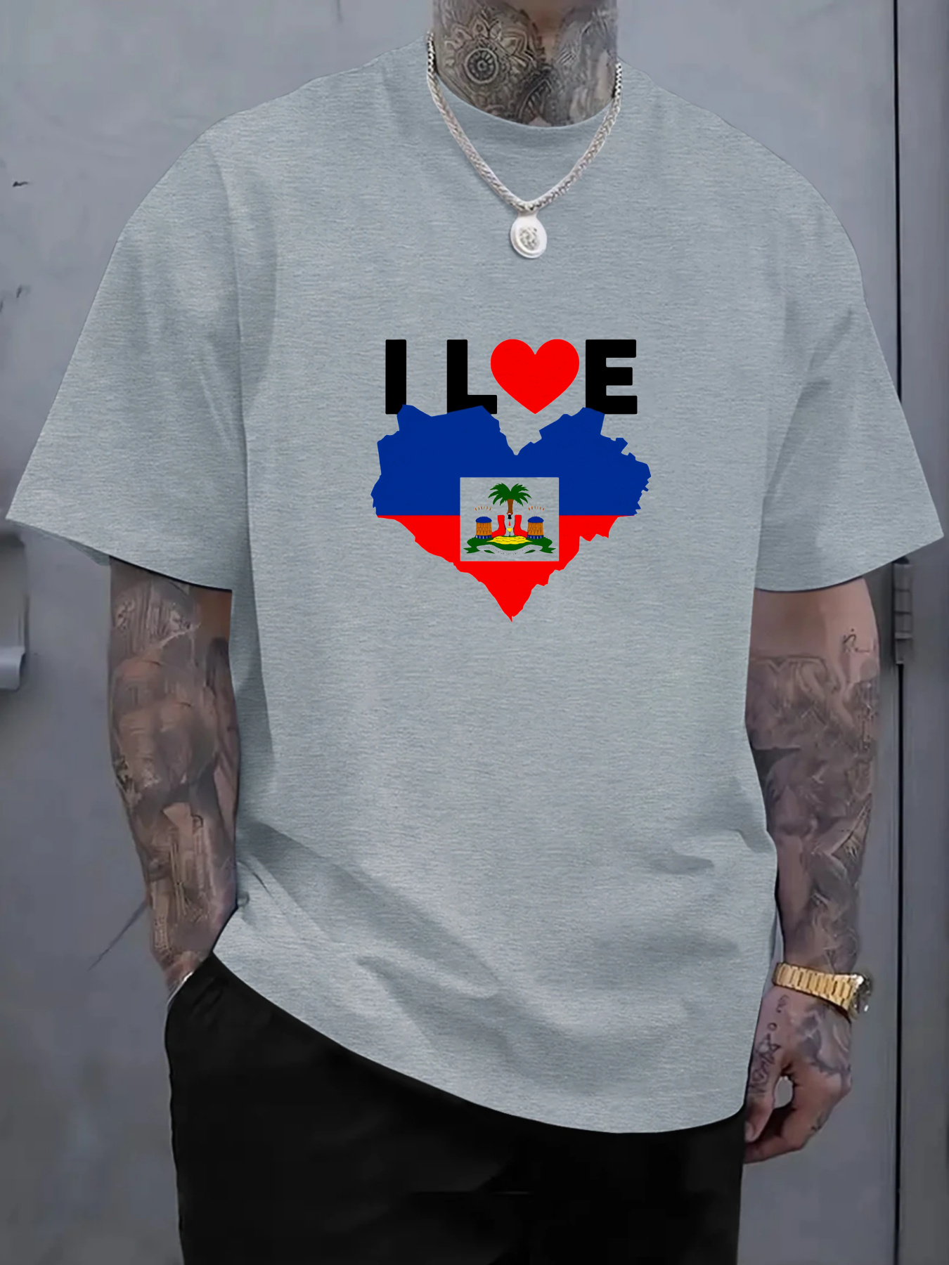 Men's I Love Haiti Heart Flag  - Tee Graphic Print avis et prix