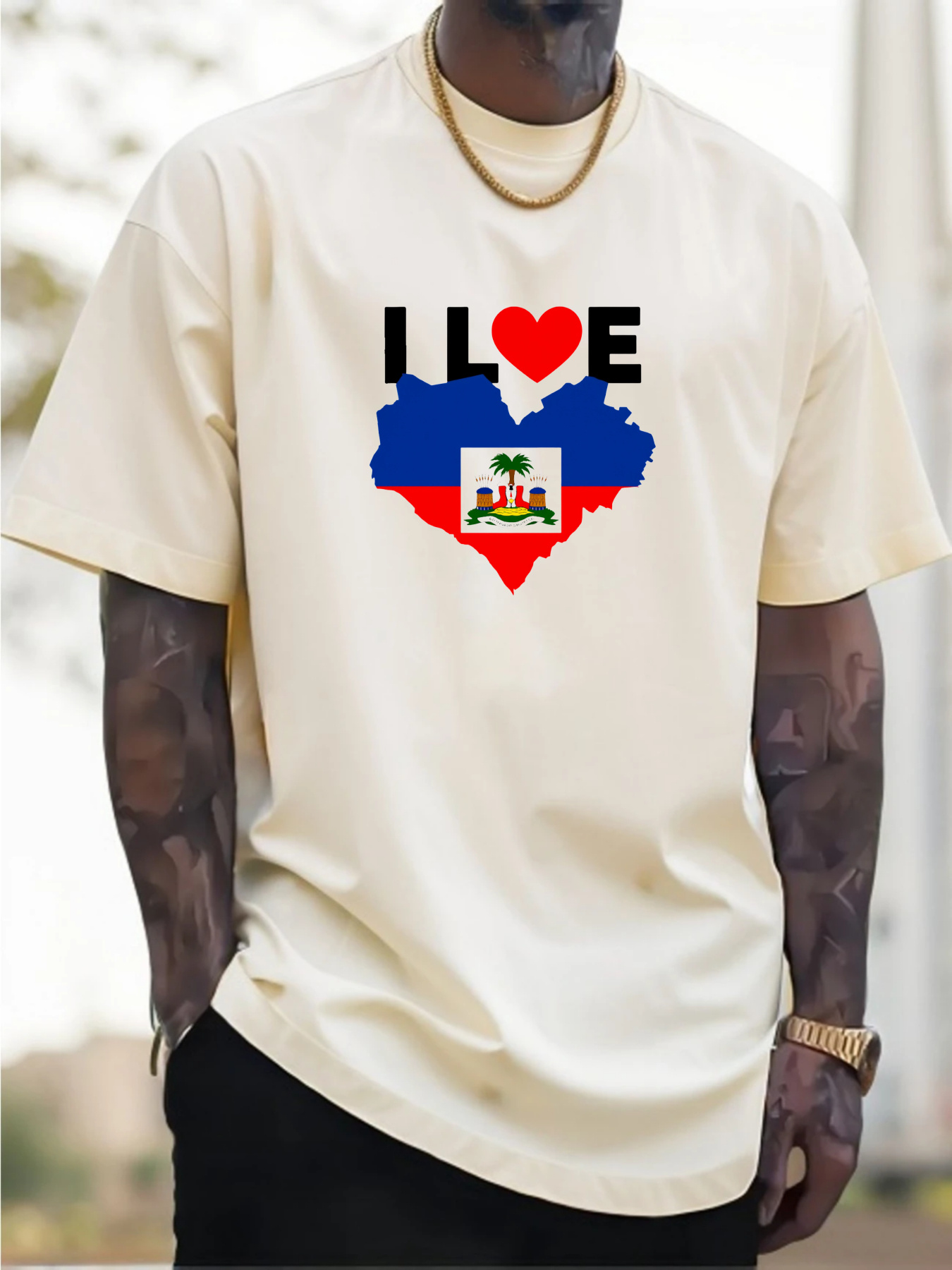 Men's I Love Haiti Heart Flag  - Tee Graphic Print avis et prix