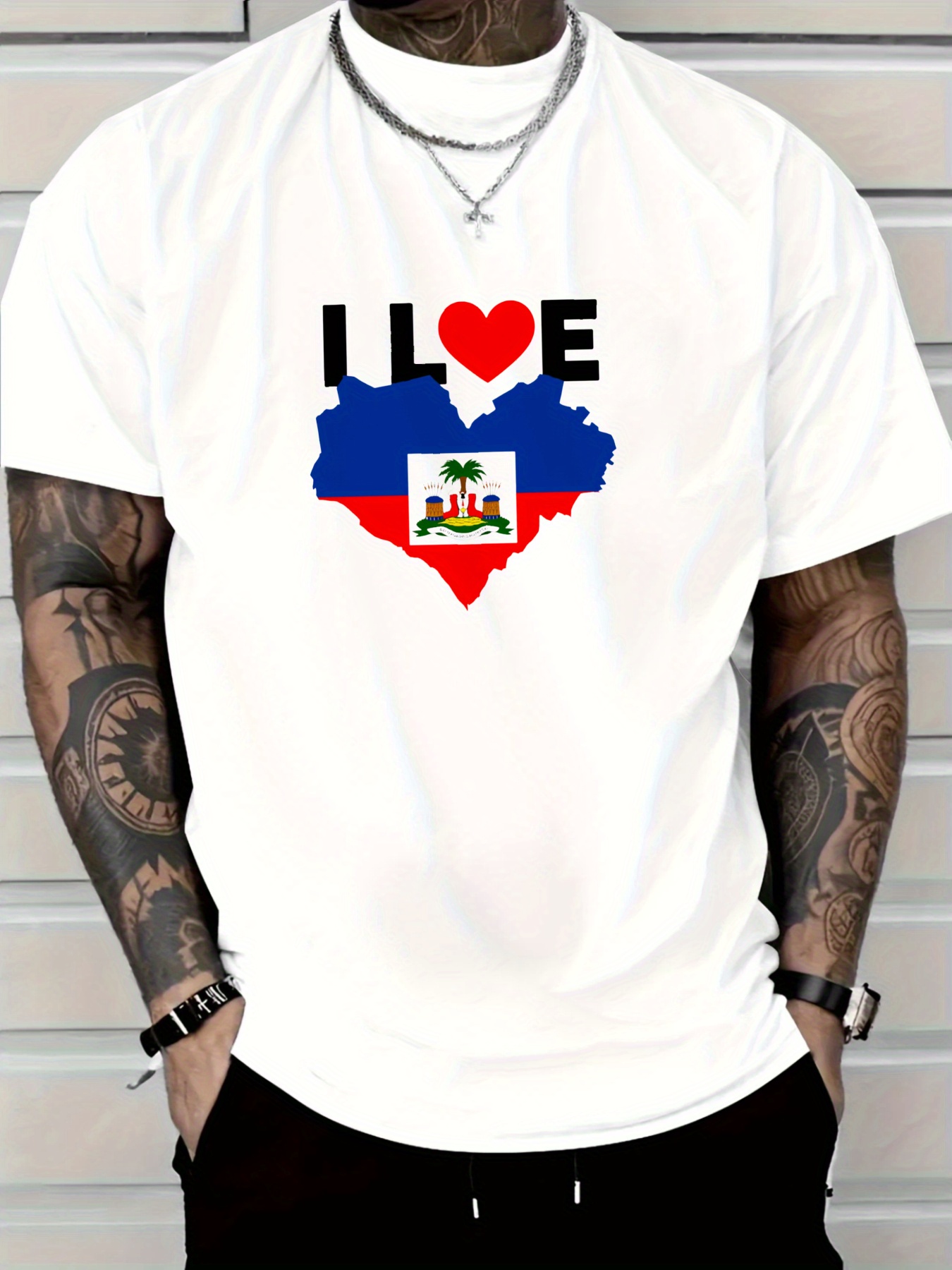 Men's I Love Haiti Heart Flag  - Tee Graphic Print avis et prix