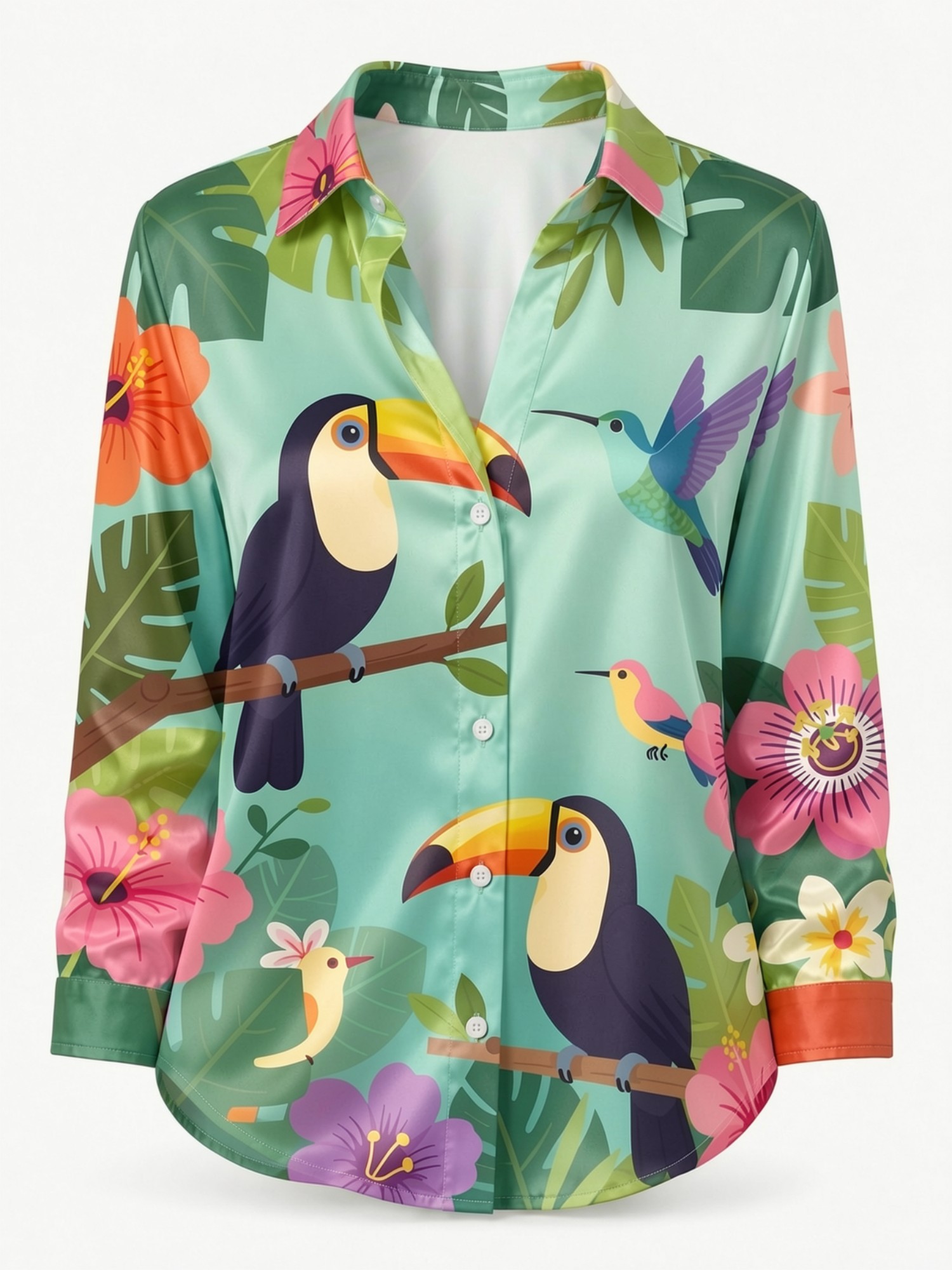 Mint Toucan Satin Button Shirt - Resort Shirt Floral avis et prix