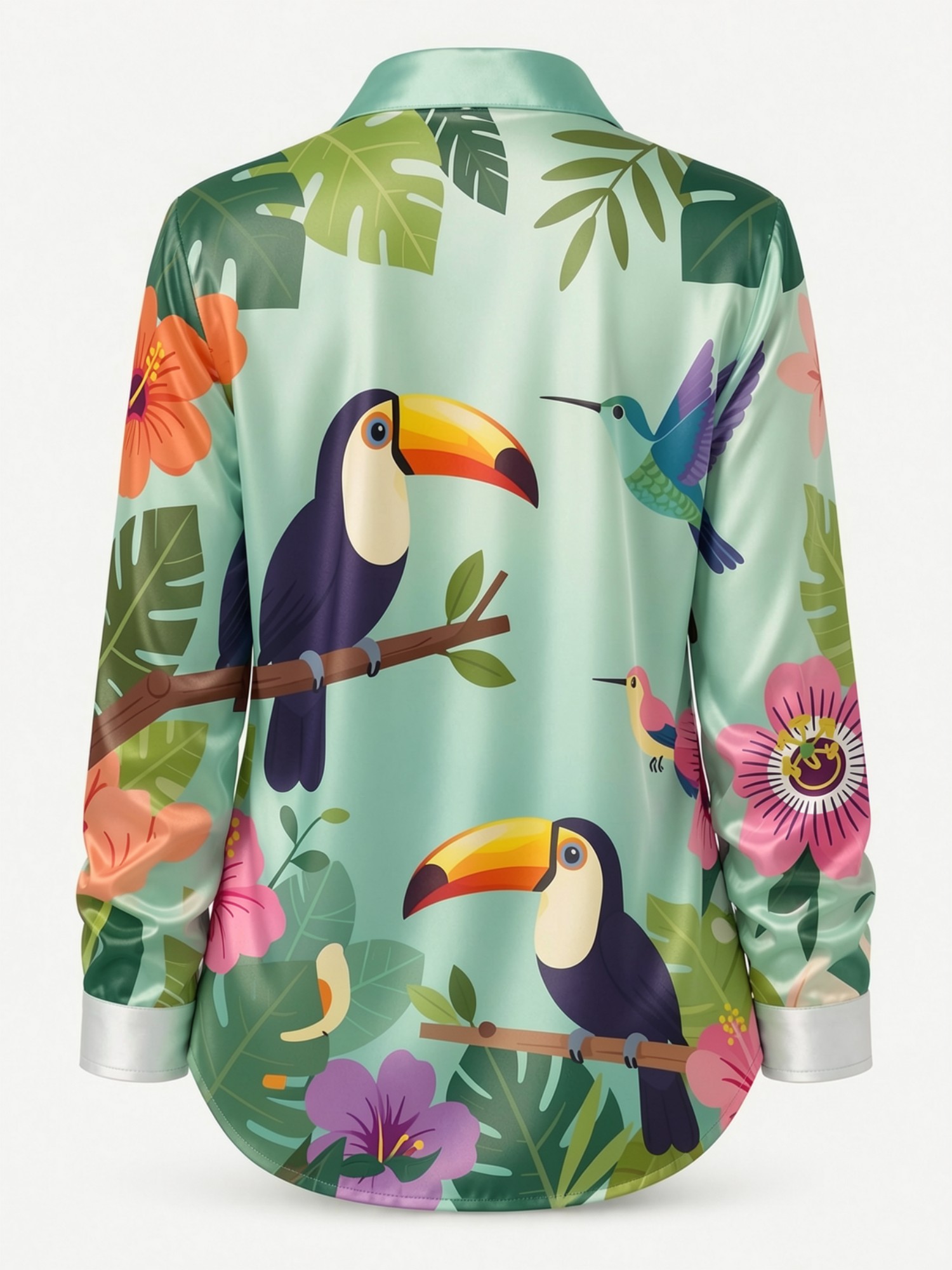 Mint Toucan Satin Button Shirt - Resort Shirt Floral avis et prix