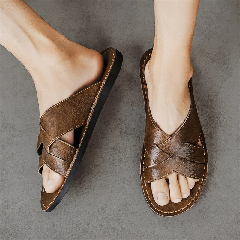 Genuine Leather Men Casual San - Flip Flop Leather Men avis et prix