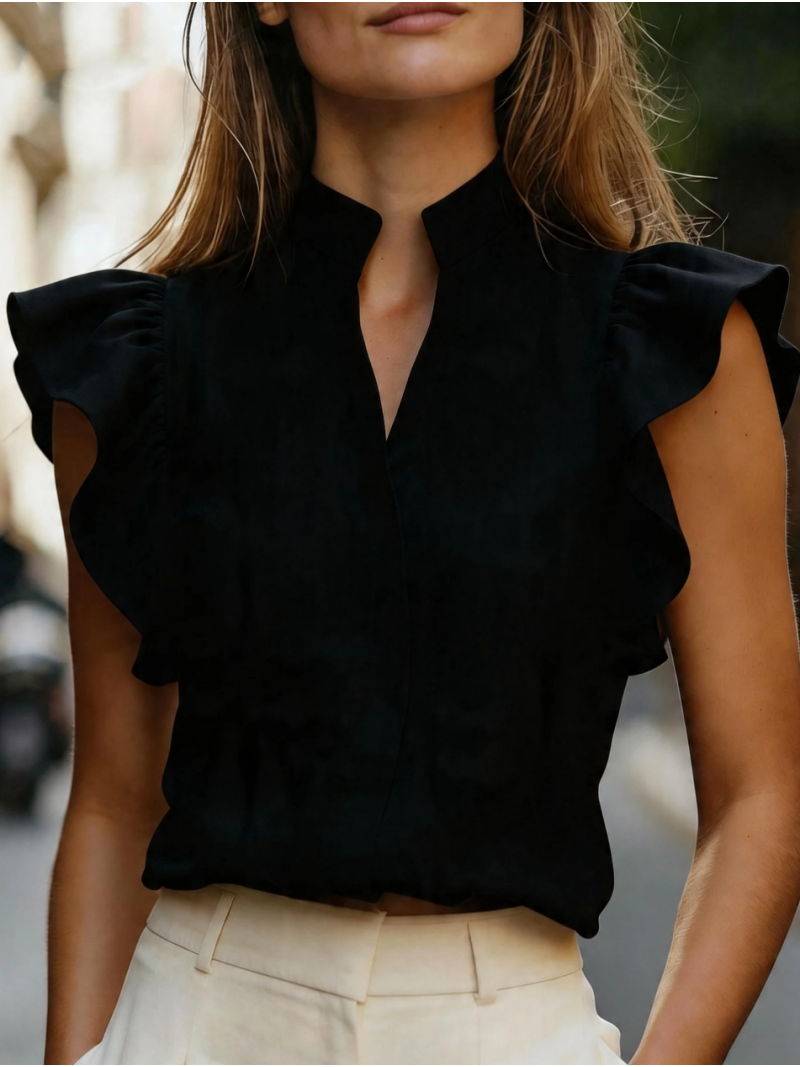 Sleeveless Ruffle Sleeve Top S - Shirt Camp Collar avis et prix