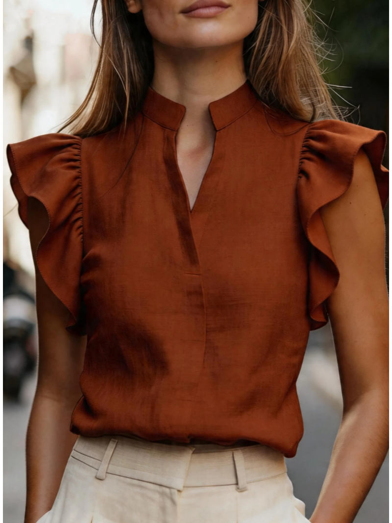 Sleeveless Ruffle Sleeve Top S - Shirt Camp Collar avis et prix