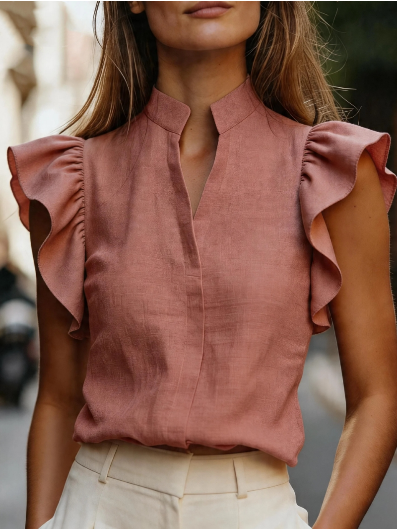 Sleeveless Ruffle Sleeve Top S - Shirt Camp Collar avis et prix