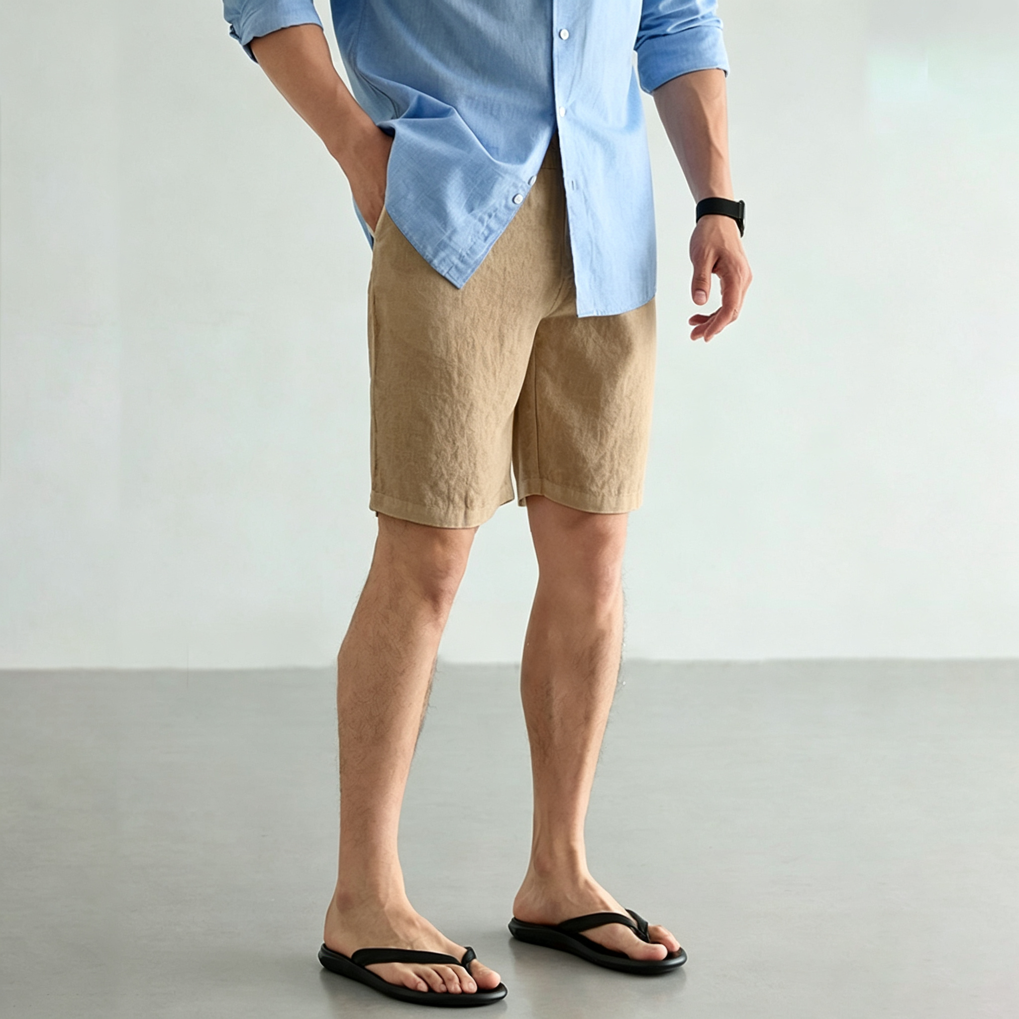 Men's Linen Cotton Shorts Summ - Short Linen Drawstring avis et prix