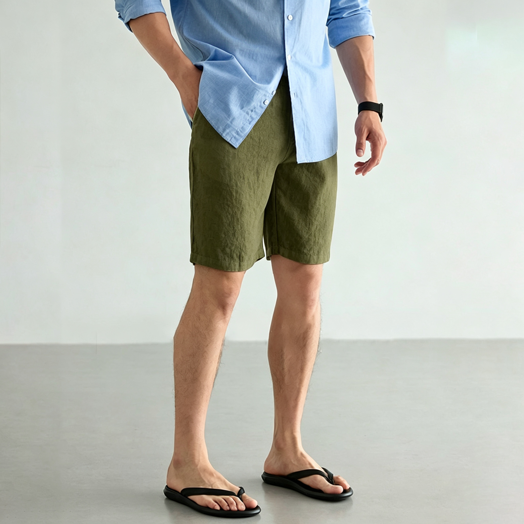 Men's Linen Cotton Shorts Summ - Short Linen Drawstring avis et prix