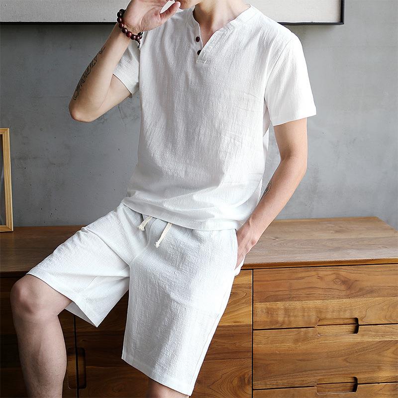Men's Cotton Linen Set T-shirt - Linen Shirt Breathable avis et prix