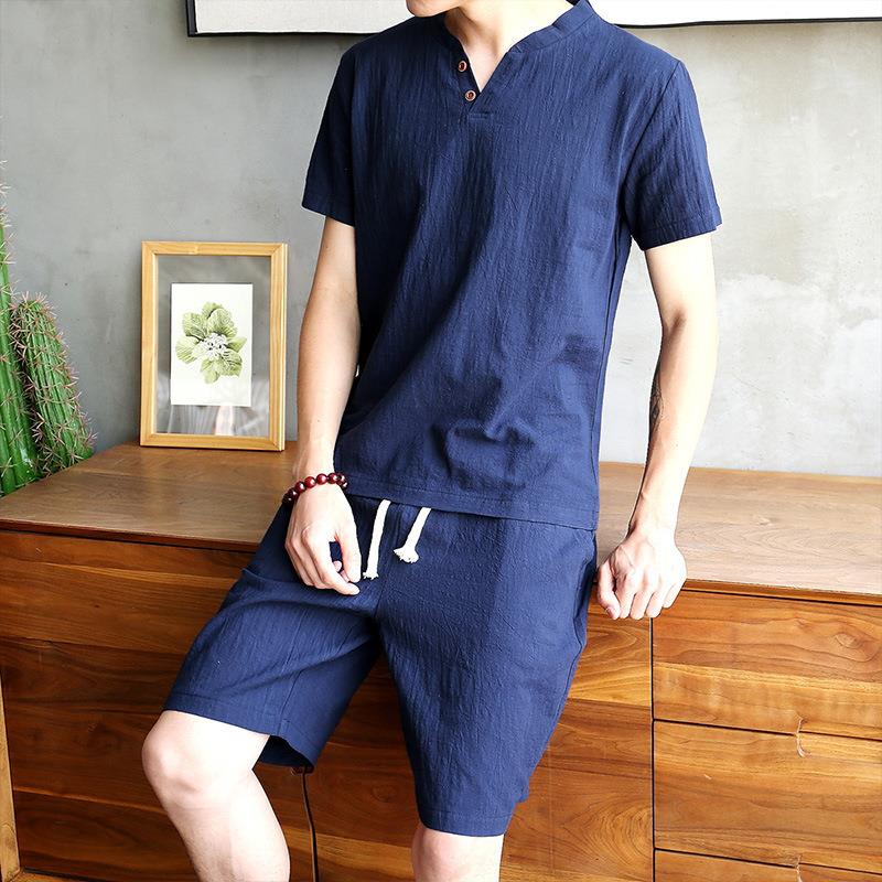 Men's Cotton Linen Set T-shirt - Linen Shirt Breathable avis et prix