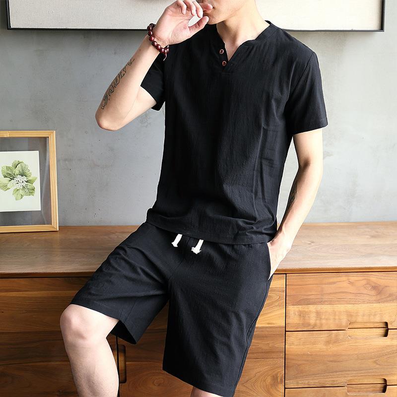 Men's Cotton Linen Set T-shirt - Linen Shirt Breathable avis et prix