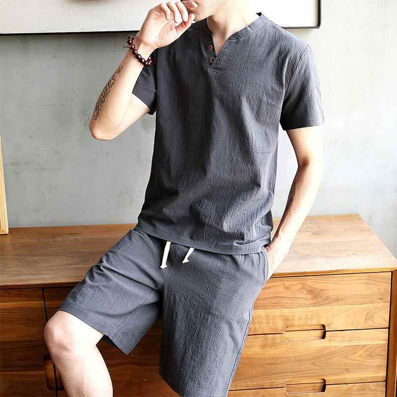 Men's Cotton Linen Set T-shirt - Linen Shirt Breathable avis et prix