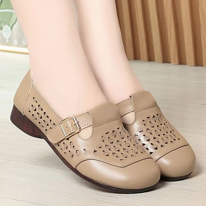 Women's Leather Hollow Out Low - Casual Sandal Leather avis et prix