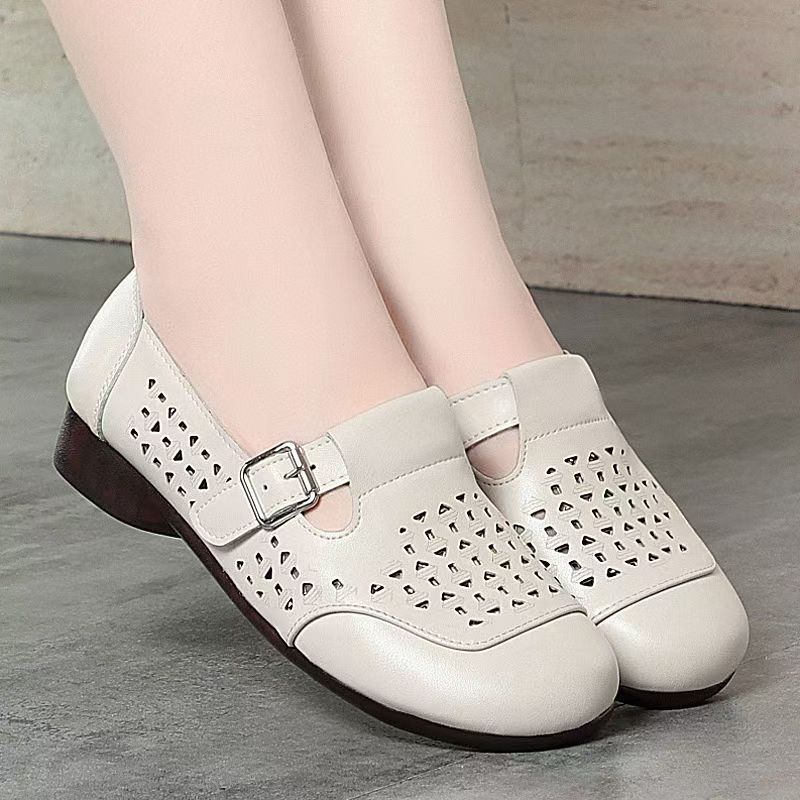 Women's Leather Hollow Out Low - Casual Sandal Leather avis et prix