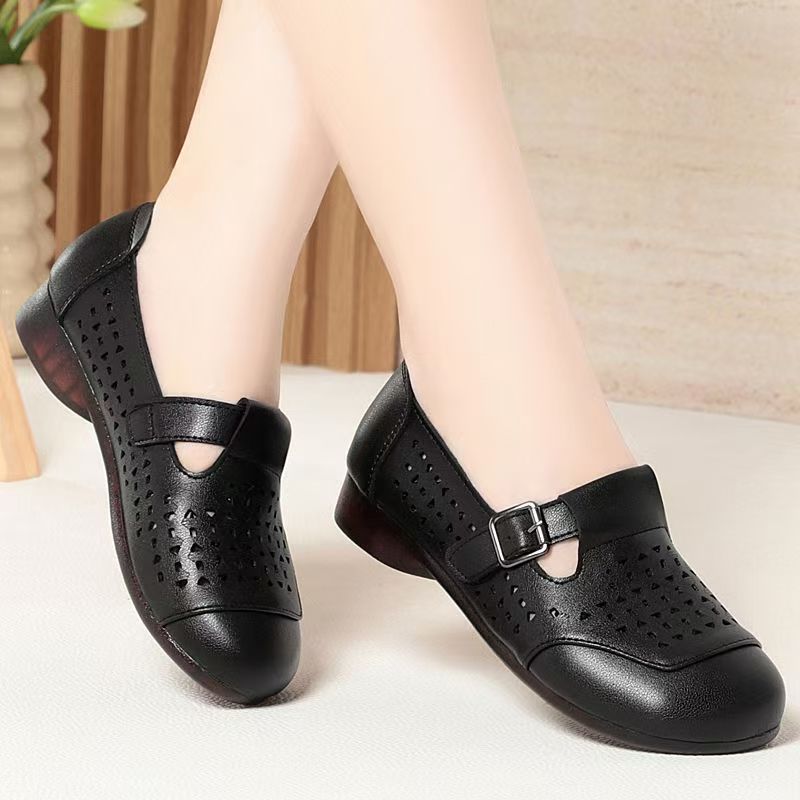 Women's Leather Hollow Out Low - Casual Sandal Leather avis et prix