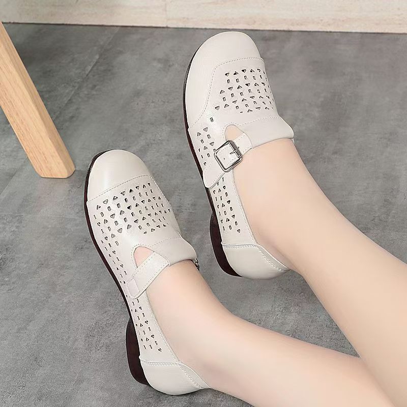 Women's Leather Hollow Out Low - Casual Sandal Leather avis et prix
