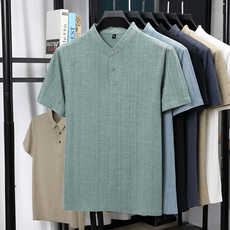 Mens Mandarin Collar Half Plac - Linen Shirt Breathable avis et prix