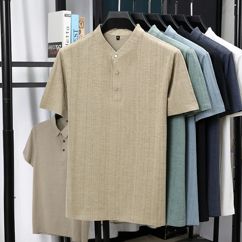 Mens Mandarin Collar Half Plac - Linen Shirt Breathable avis et prix