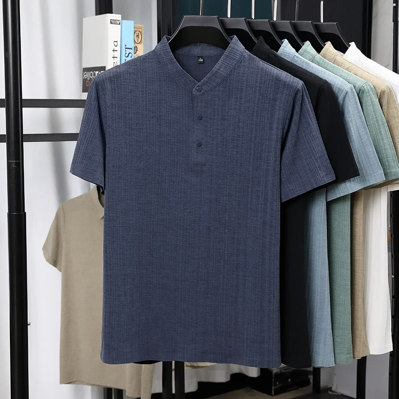 Mens Mandarin Collar Half Plac - Linen Shirt Breathable avis et prix