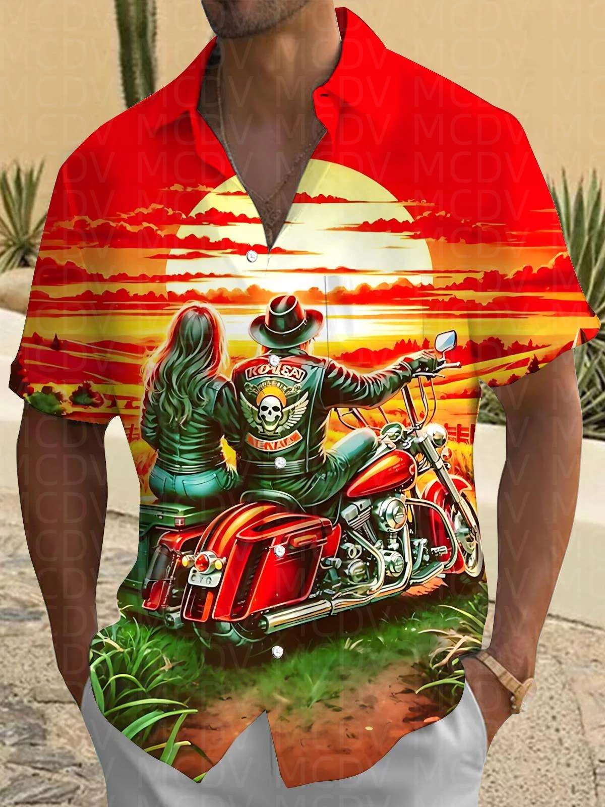 Motorcycle Pattern Men's Hawai - Shirt Camp Collar avis et prix