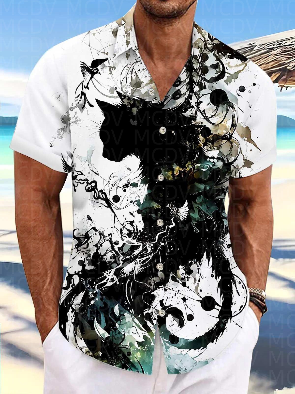 Motorcycle Pattern Men's Hawai - Shirt Camp Collar avis et prix