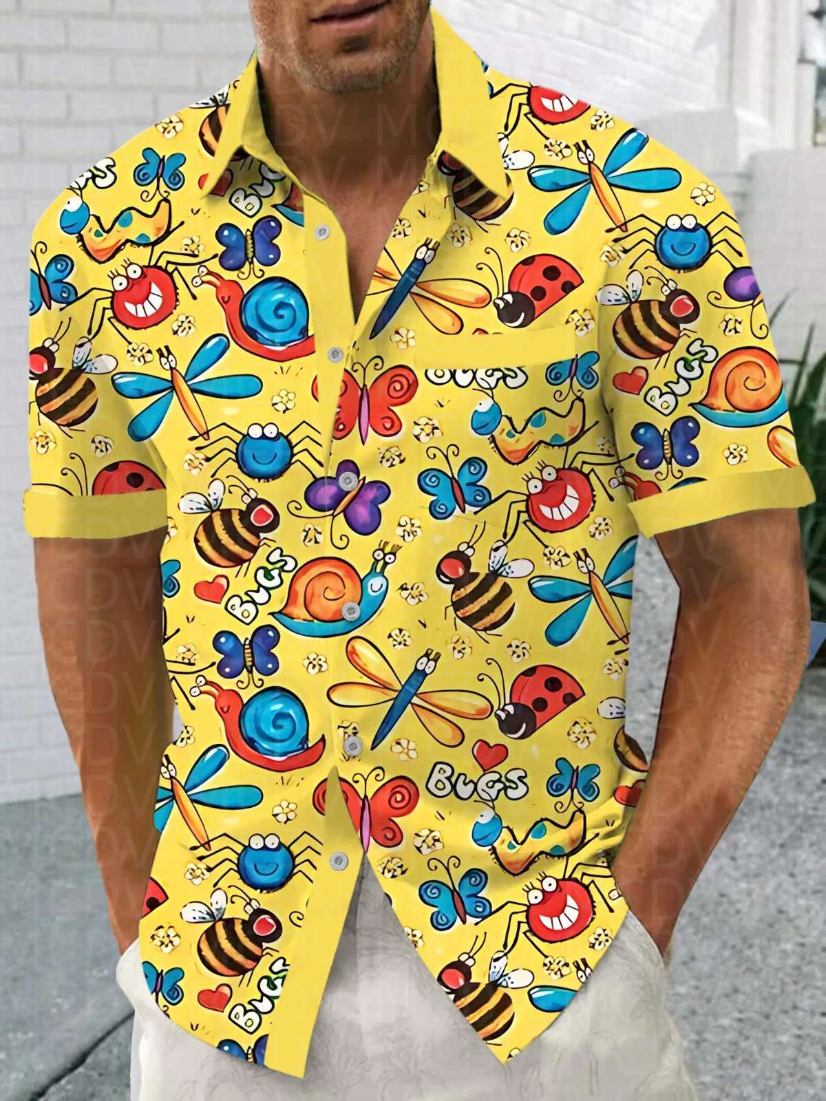 Insects Pattern Men's Hawaiian - Shirt Camp Collar avis et prix