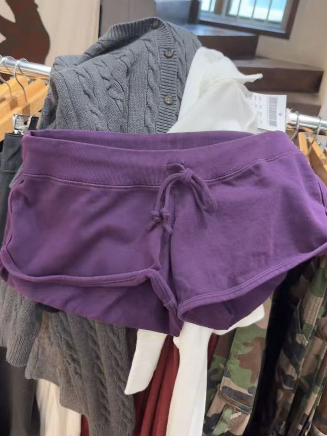 Purple Cotton Short Pant Women - Short Linen Drawstring avis et prix
