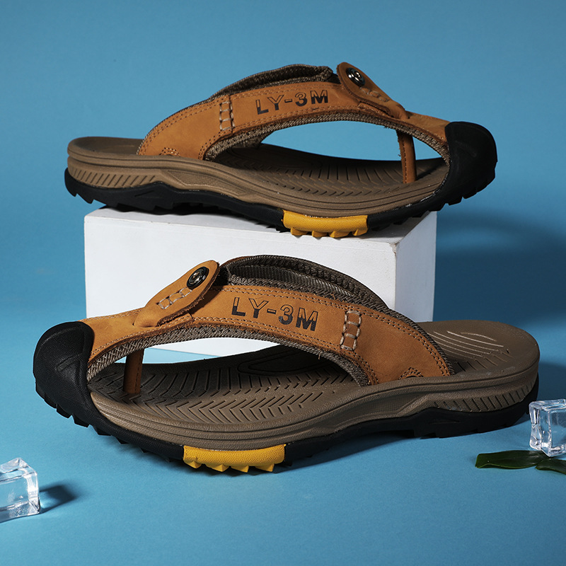 New Men's Genuine Leather Flip - Flip Flop Leather Men avis et prix