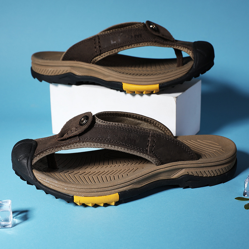 New Men's Genuine Leather Flip - Flip Flop Leather Men avis et prix