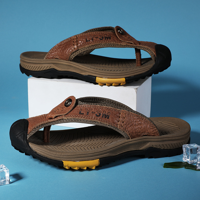 New Men's Genuine Leather Flip - Flip Flop Leather Men avis et prix