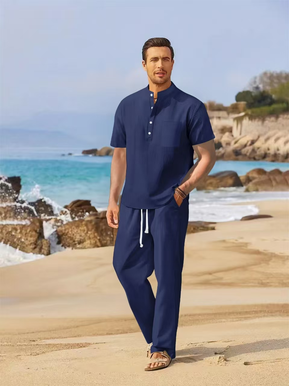 Summer men's cotton and linen  - Short Linen Drawstring avis et prix